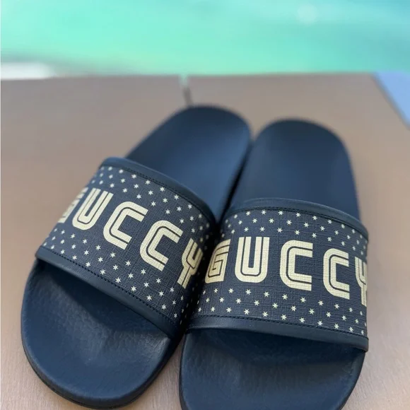 Gucci Black and Gold Star Slide Sandals AUTHENTIC size 38 - Picture 7 of 16